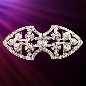 Vintage Art Deco Silver-Tone Rhinestone Shield Dress Clip Convertible Brooch